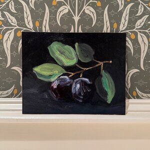 Plums Dark Academia Still Life Oil Painting